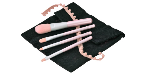 ピンクブラシ4本×黒巻物ポーチセット