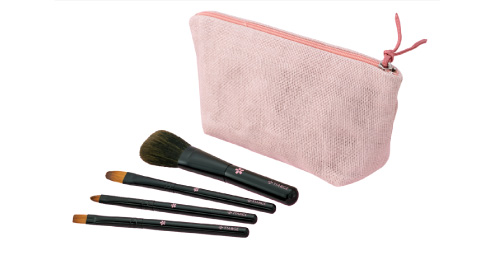 黒ブラシ4本×ピンクチャックポーチセット